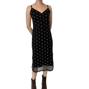 Vintage Midi Dress Whimsigoth Floral Black Mesh Dainty Fairy Grunge Size Large